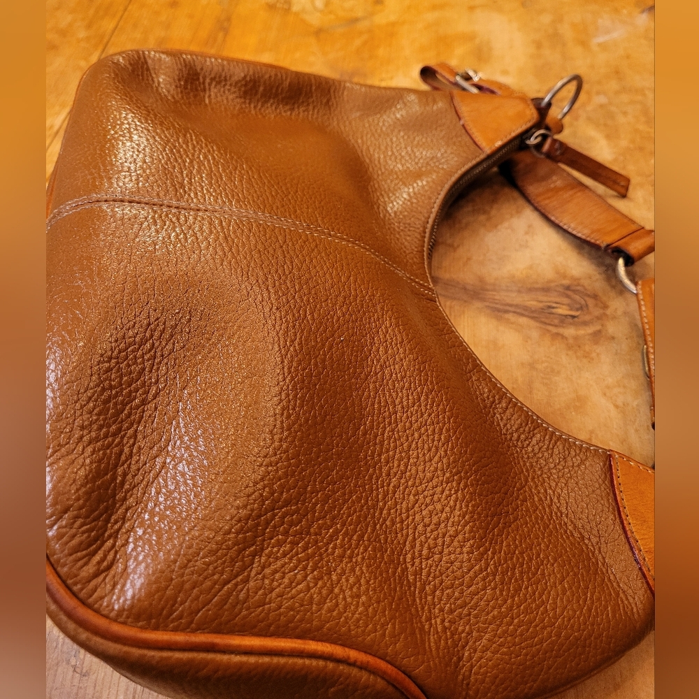 Dooney & Bourke Shoulder Cognac Pebbled Leather Hobo Bag - Picture 3 of 5